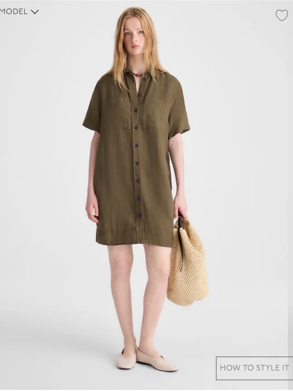 Madewell Relaxed Mini Shirtdress in 100% Linen in Faded Ivy Size S. NWT
